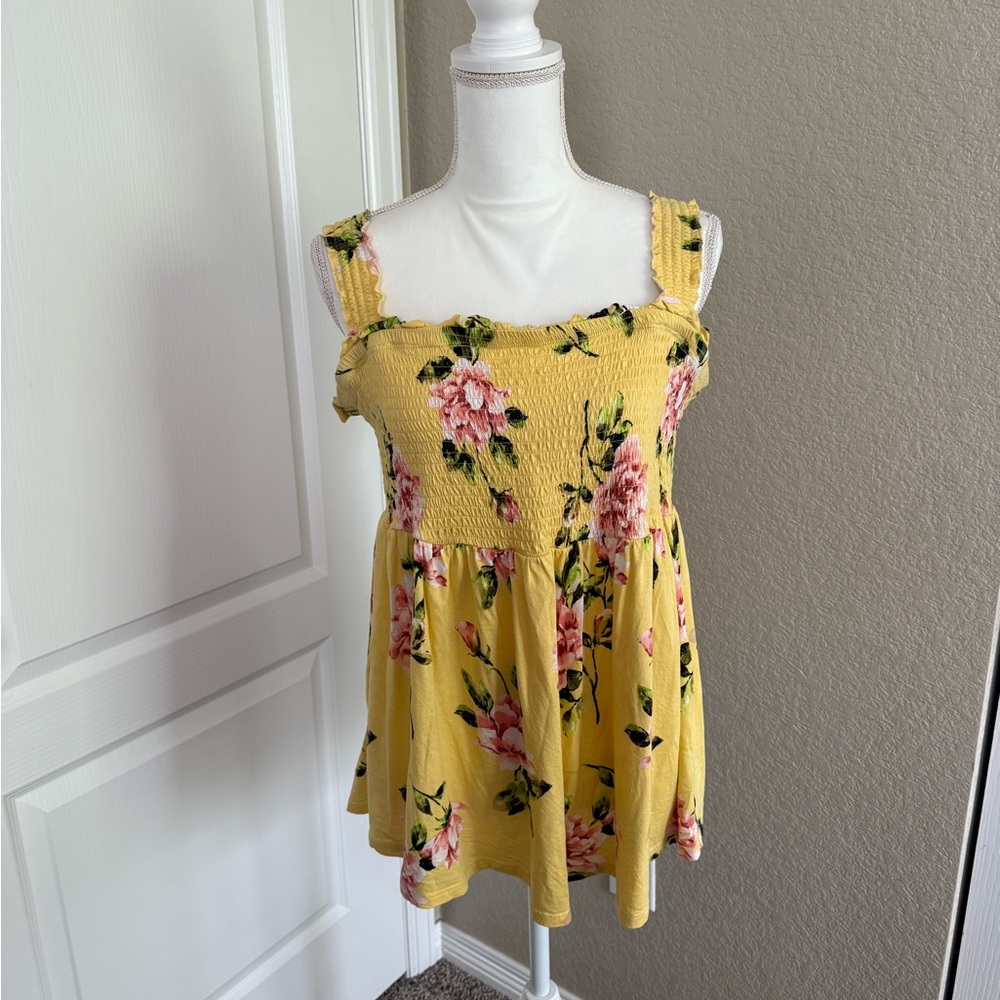 Torrid Yellow Floral Smocked Blouse